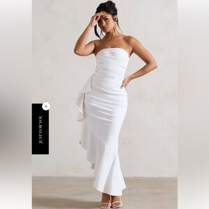 Club L New Age | White Strapless Asymmetric Ruffled Maxi Dress
US 6